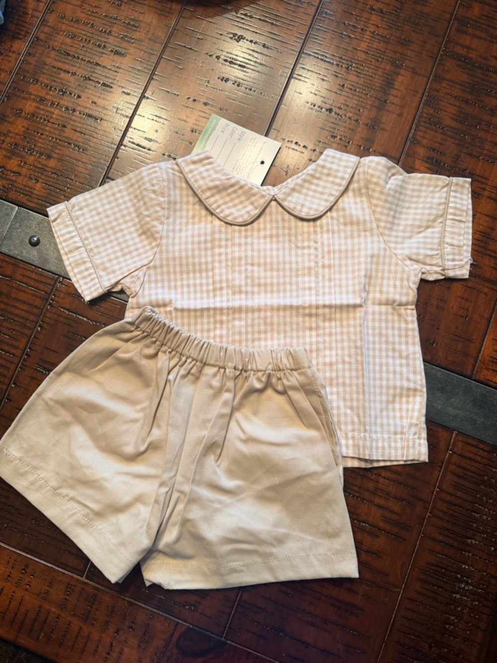 Kids Two-Piece Matching Set in Cream Gingham